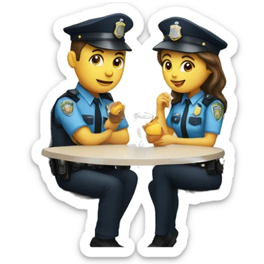 police man and woman sitting at a table, eating lunch sticker