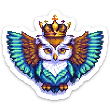 pixel art crowned owl, flying with crown slightly tilted sticker