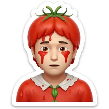 tragic stage performer portrait, head and shoulders only, tomatoes thrown at him, sad embarrassed face, messy costume, cinematic lighting, 3D cartoon, mobile game icon style, clean background, no text, no watermark
 sticker