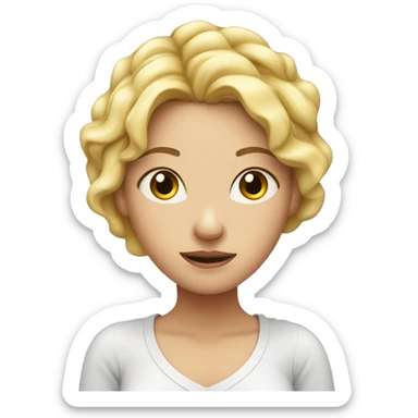 young woman, mother, stressed.. with highlights on her head, blonde, white skin, with her hands on her head sticker