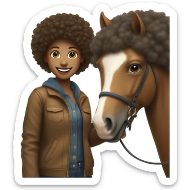 smiling girl with afro hair and horse sticker