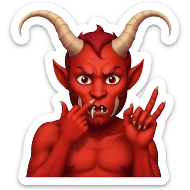 Creppy devil and shushing someone  🤫 like there figer over there mouth  like there lip is closed and the figers over sticker