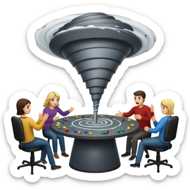 tornado carrying people at a game table sticker