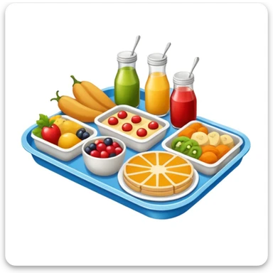 colorful meal tray on a canteen table, friendly and convivial atmosphere sticker