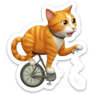 orange cat riding a bike sticker