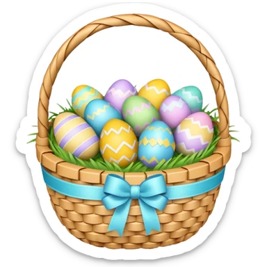 emojis.com 3d-emoji-of-a-colorful-easter-basket-filled-with-decorated-eggs,-pastel-ribbons,-and-a-woven-texture-in-glossy-emoji-style. sticker