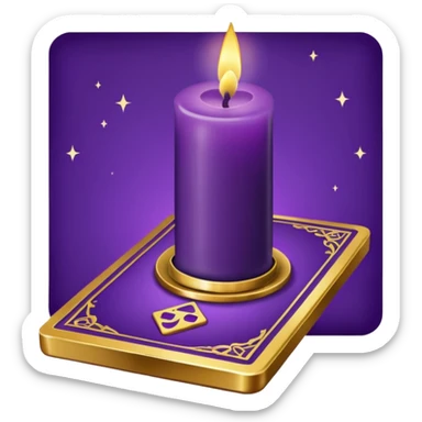 A purple deck of tarot cards and a one candle nearby sticker