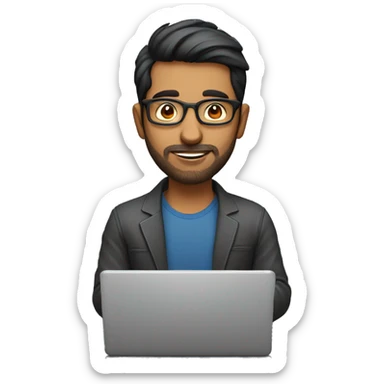 indian guy with a rounded glasses and Light stubble or a short beard working on a laptop sticker