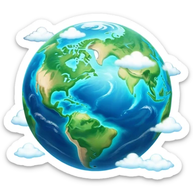 Cinematic Realistic Earth Emoji, depicted with vibrant blue oceans, clouds, and lush green continents rendered in exquisite detail, high shine, and a soft radiant glow that captures the dynamic, life-sustaining beauty of our home planet. sticker