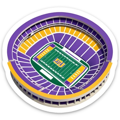 Tiger Stadium LSU football stadium emoji, oval shape, purple and gold seating, small football on field sticker