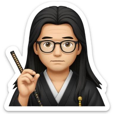 Long Haired Samurai with Glasses,Long-haired ronin adjusting spectacles sticker