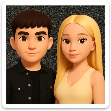 Slightly increase the volume of the upper body of the girl, significantly spread them apart from each other, make the skin color the same for both characters, keep the cartoon style as in the reference image. sticker