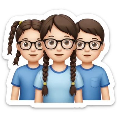 Triplets, one girl, two boys with glasses, young children sticker