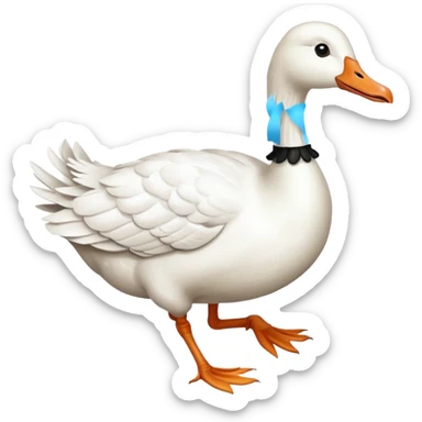 Make me an emoji of a goose that is running towards something. Also make it white. Make it have a very long neck like geese do. sticker
