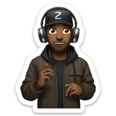rapper with a mic and a headphone sticker