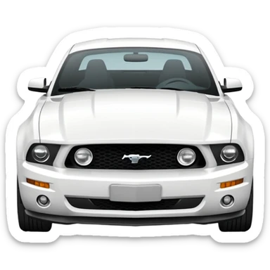 Make a 2013 mustang with a familiar look of an iPhone emoji and make the emoji have a front view of the Mustang and make the Mustang be white sticker
