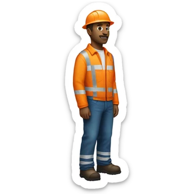 white man standing wearing orange hi visibility overalls  sticker