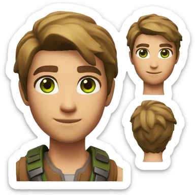 Fortnite Skin with brown straight hair and green eyes sticker