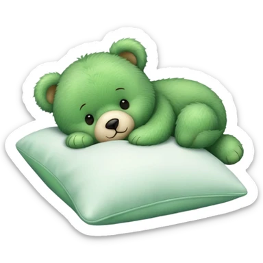 Cute Green fluffly teddy bear sleeping on a White pillow sticker