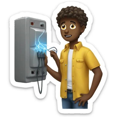 A boy is struggling with how electric current works. sticker