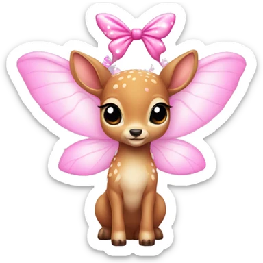 baby deer with fairy wings and a pink bow around its neck  sticker