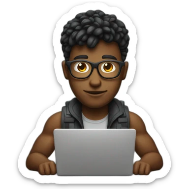 Dark featured realistic muscular nerd on computer coding  sticker