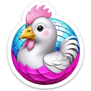 boule disco à facette et poule sticker