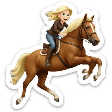 blond girl jumping with brown horse sticker