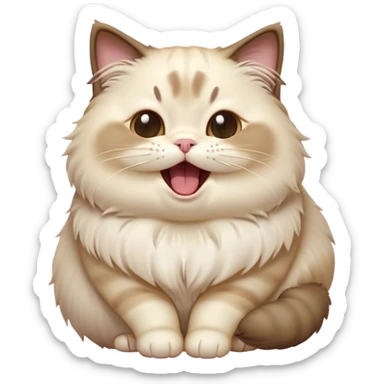 Cinematic Cute Chubby Ragdoll Cat Portrait Emoji, Head tilted playfully and yawning, round and plump body with soft, silky fur in a mix of light and darker points, Simplified yet adorable features, highly detailed, glowing with a warm, friendly glow, high shine, curious yet calm, stylized with a touch of whimsy, bright and endearing, soft glowing outline, capturing the essence of a mischievous yet loving and lazy kitty, so cute it feels like it could stretch out of the screen and cuddle! sticker