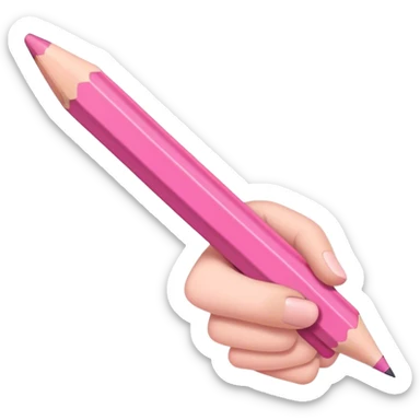 The hand writes with a pink pencil sticker