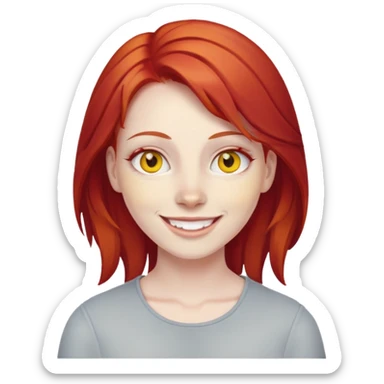 Makima from anime Chainsaw Man emoji style, smiling, red hair, yellow eyes sticker
