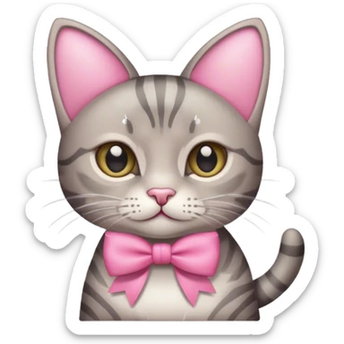 gray tabby cat with pink bow sticker