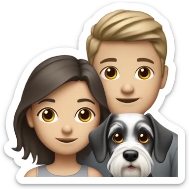 White brunette girl with white brunette boy with a mini schnauzer  sticker