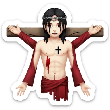 jesus-body-on-the-cross, black hair, punk hair sticker