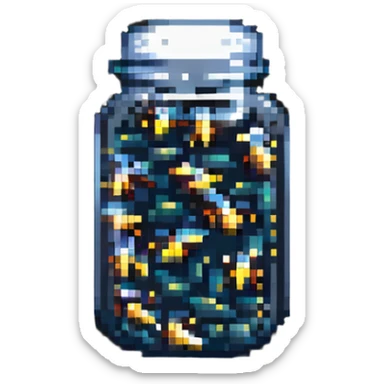 pixel art of fireflies in a jar, retro video game style, glowing effect sticker