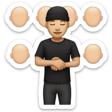 bald tech guy in in black shirt and black beanie holding hands together with closed eyes sticker