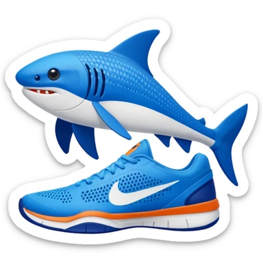 Tiburon con tenis nike azules en la orilla del mar sticker