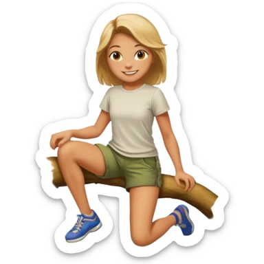 una chica subido de un arbol colgando sticker