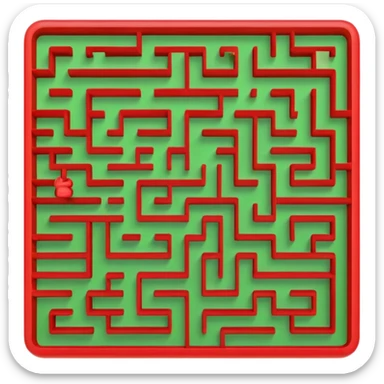 Create a realistic emoji of a maze with different patterns in red which show the wrong way and one way which shows the right way across the maze in green sticker