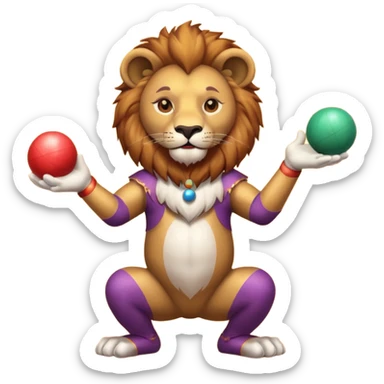 a Circus cute lion juggling two metal ball sticker