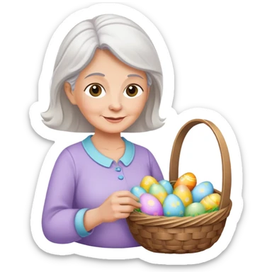 50 year old woman making Easter baskets for her grandbaby sticker