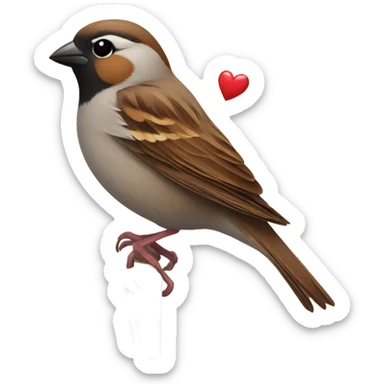 Sparrow holding a heart sticker
