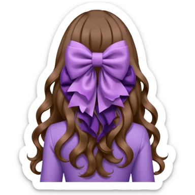 long wavy brown hair from behind with a medium lilac bow sticker