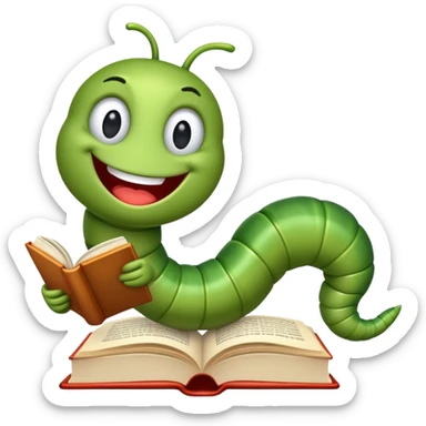 Excited bookworm worm sticker