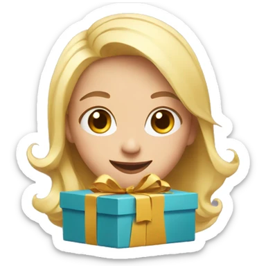 happy blonde girl with a lot of gifts sticker