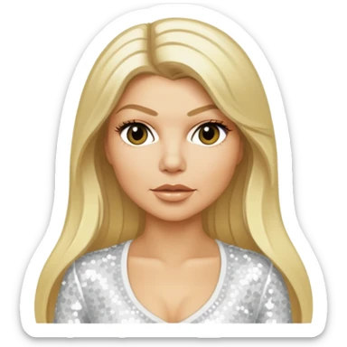 Fergie with light skin, long blonde hair, white sequin outfit sticker