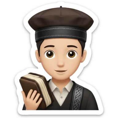 a boy with kippa putting on tefillin sticker
