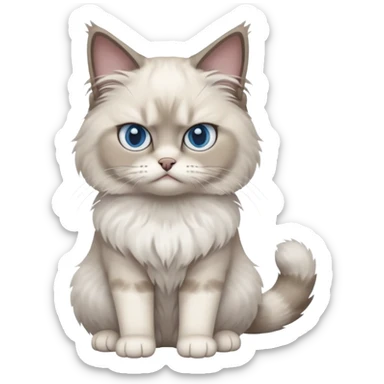 Angry blue eyed Ragdoll cat sitting full body sticker