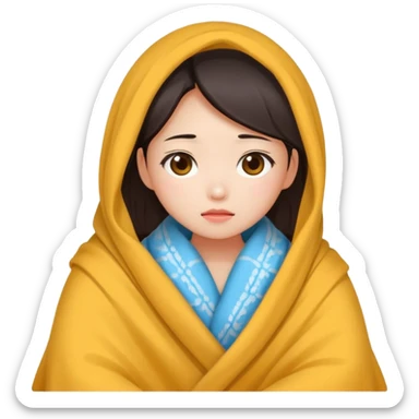 cute and sexy chinese girl, feeling sick and warming up covered by blanket sticker