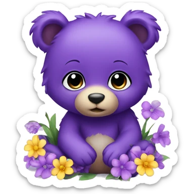 baby bear purple with flowers sticker